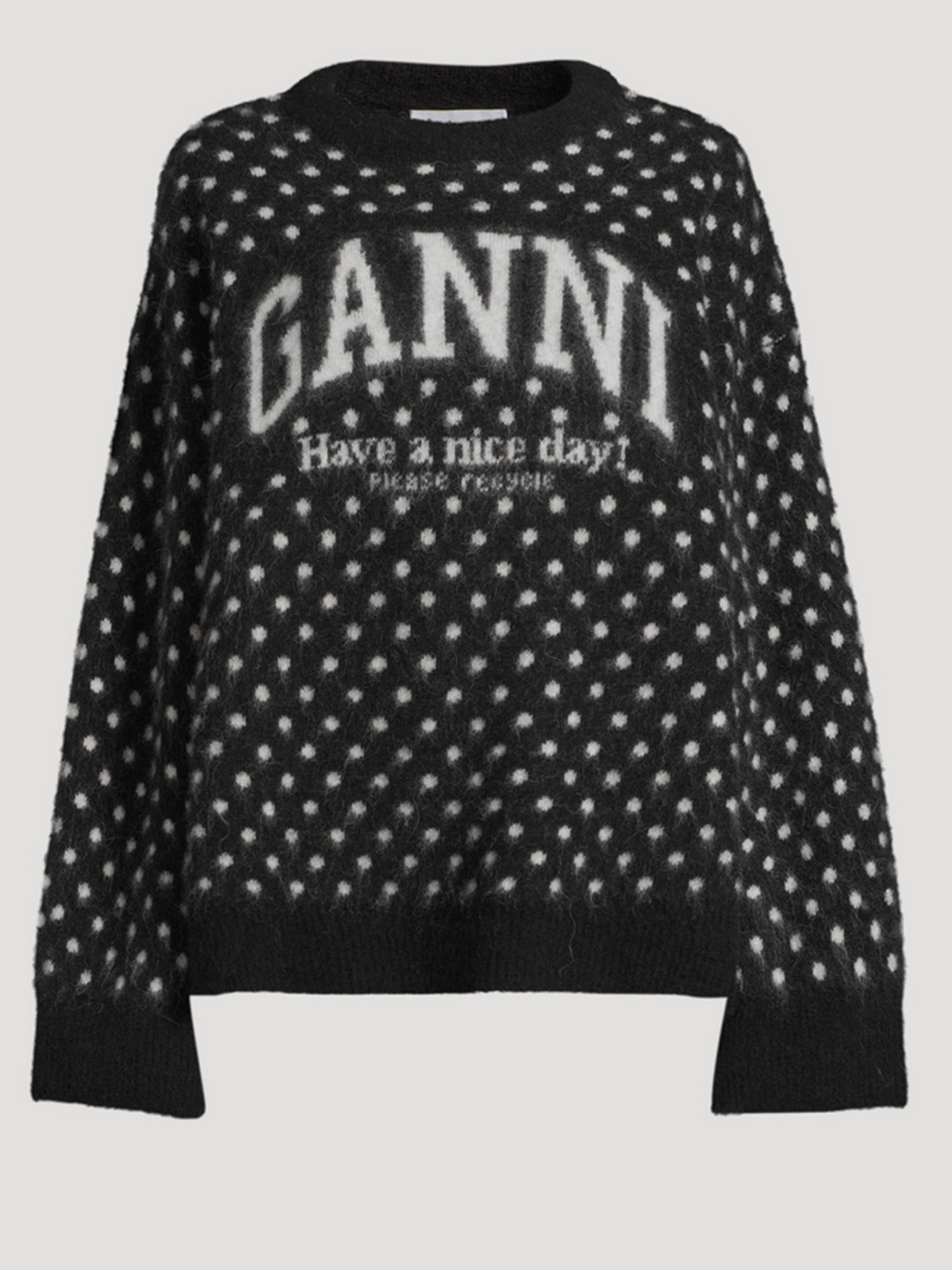 Ganni Black & White Logo Dot Crewneck Sweater